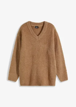 Damen bonprix Pullover & Strickjacken|Bekleidung·Jeans|Grobstrick-Pullover mit V-Ausschnitt