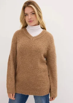 Damen bonprix Pullover & Strickjacken|Bekleidung·Jeans|Grobstrick-Pullover mit V-Ausschnitt