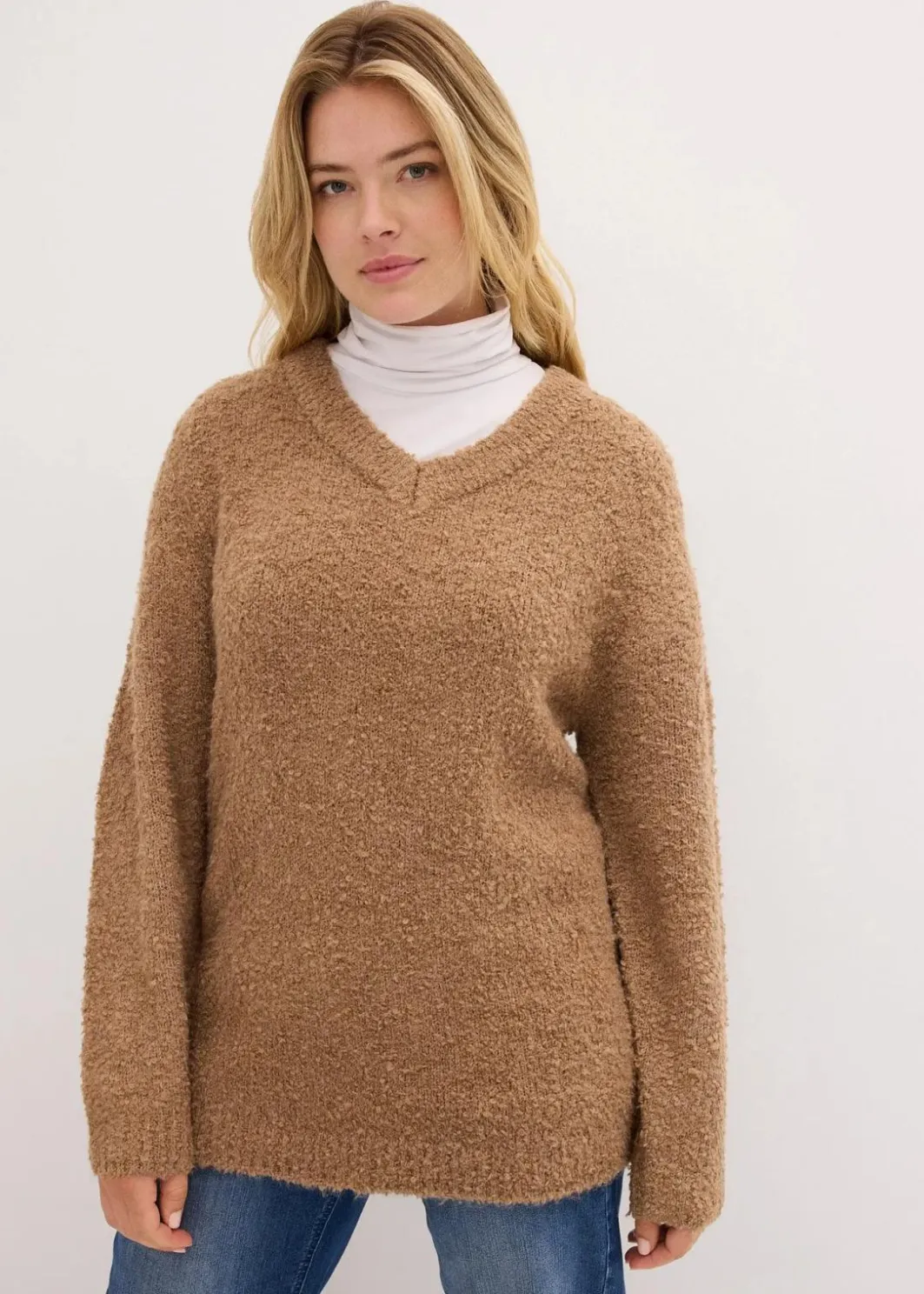 Damen bonprix Pullover & Strickjacken|Bekleidung·Jeans|Grobstrick-Pullover mit V-Ausschnitt