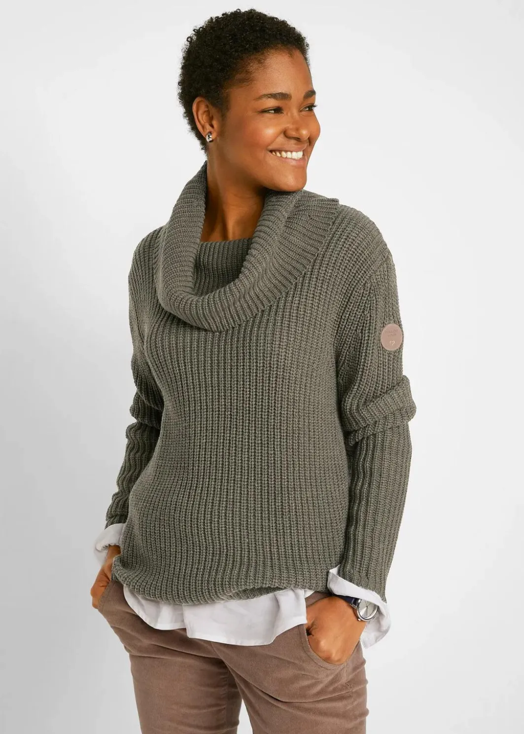 Damen bonprix Bekleidung·Umstandsmode|Bekleidung·Jeans|Grobstrick-Pullover mit weitem Kragen