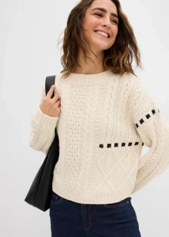 Outlet Grobstrick-Pullover mit Zopfmuster Damen Pullover & Strickjacken|Strickmode