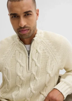 Herren bonprix Große Größen|Pullover & Strickjacken|Grobstrick-Troyer mit Zopfmuster aus weichem Baumwollmix