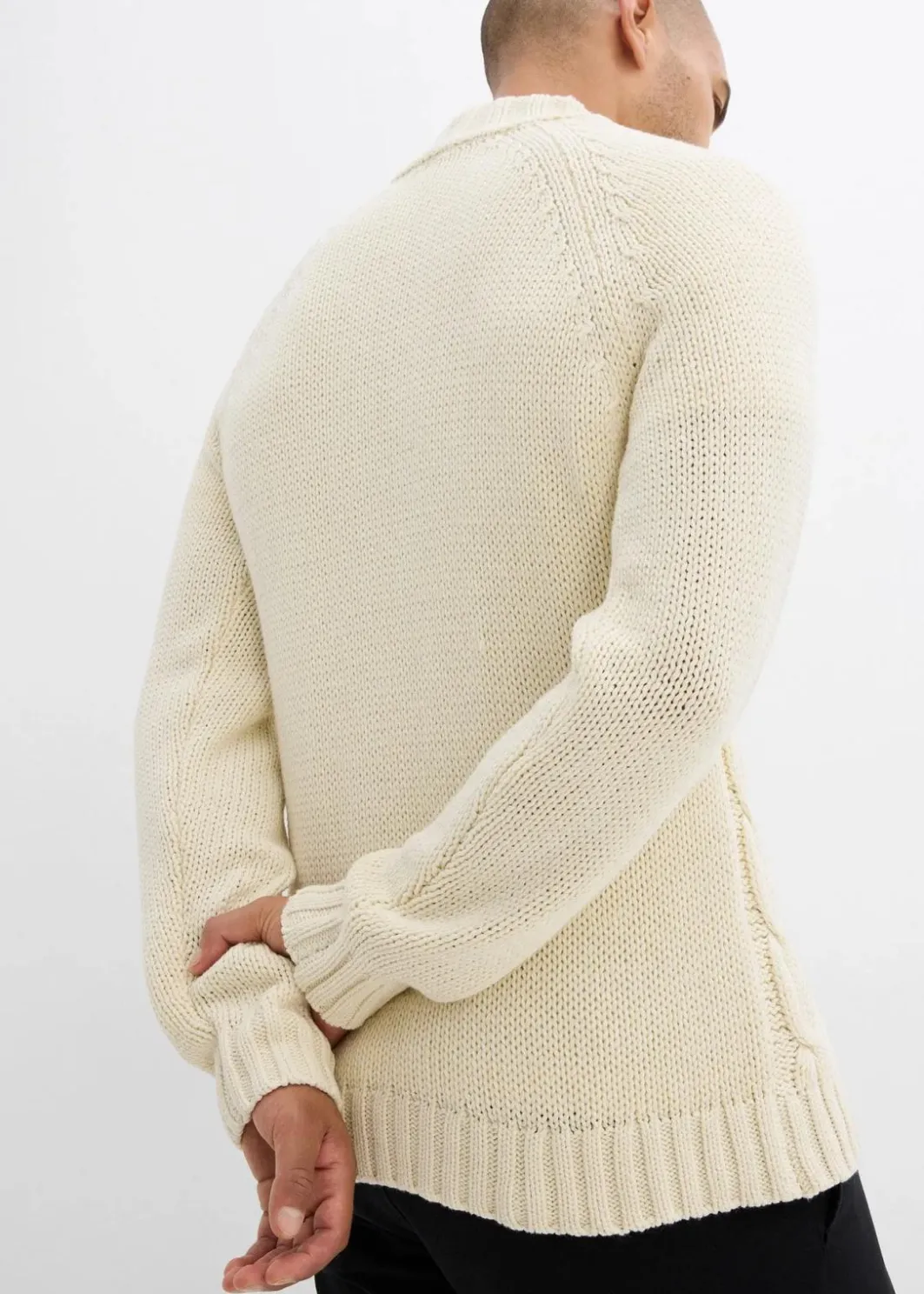 Herren bonprix Große Größen|Pullover & Strickjacken|Grobstrick-Troyer mit Zopfmuster aus weichem Baumwollmix
