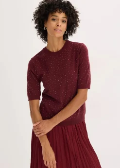 Damen bonprix Bekleidung·Umstandsmode|Strickmode|Halbarm Feinstrickpullover mit Glitzersteinchen