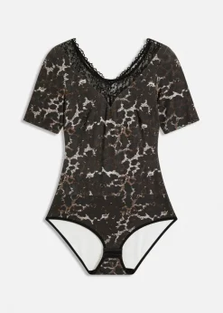 Damen bonprix Wäsche·Bodies|Bodies|Halbarm-Body aus Modal mit Spitze