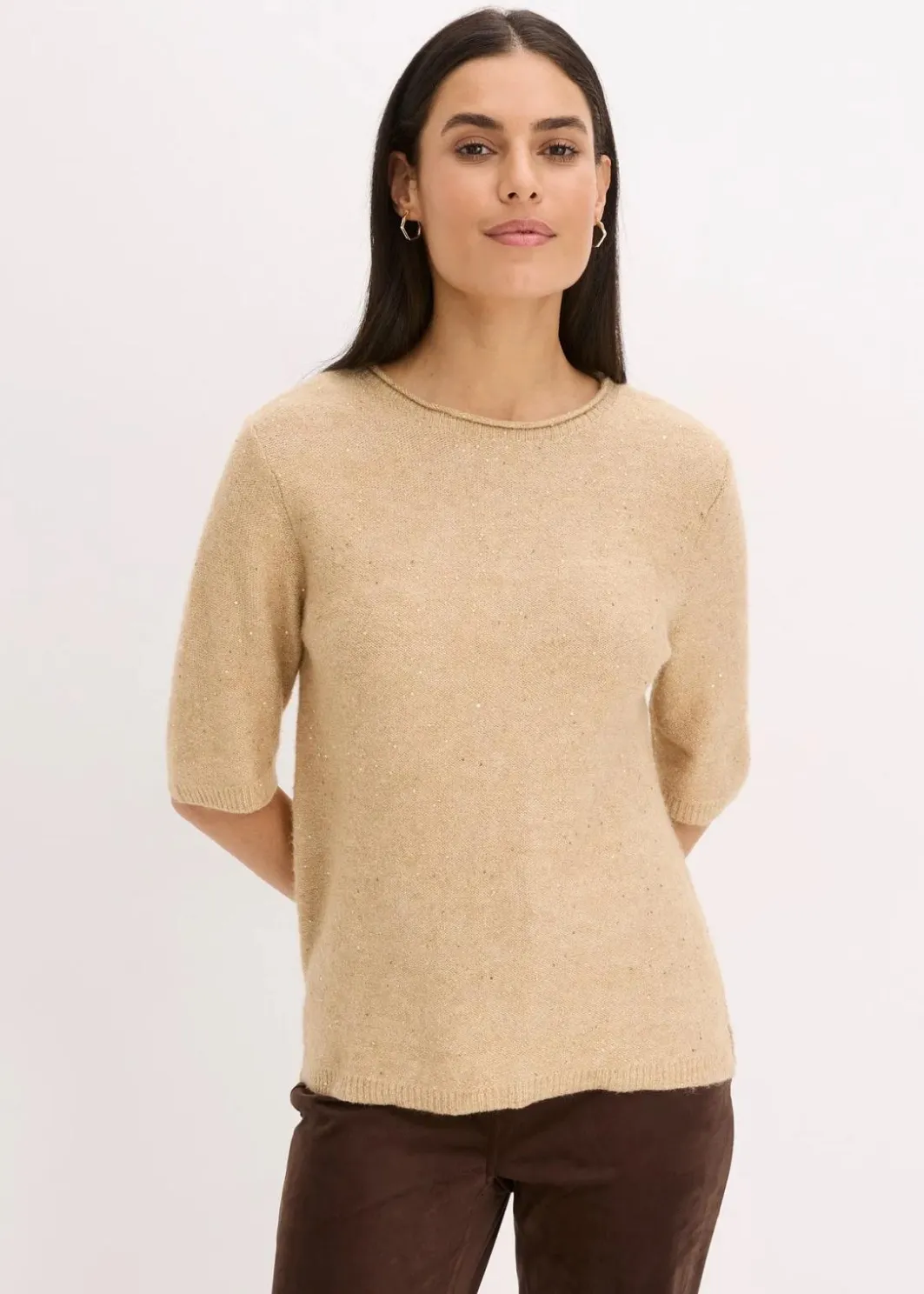 Hot Halbarmpullover mit Pailletten und Glanzgarn Damen Strickmode|Pullover & Strickjacken