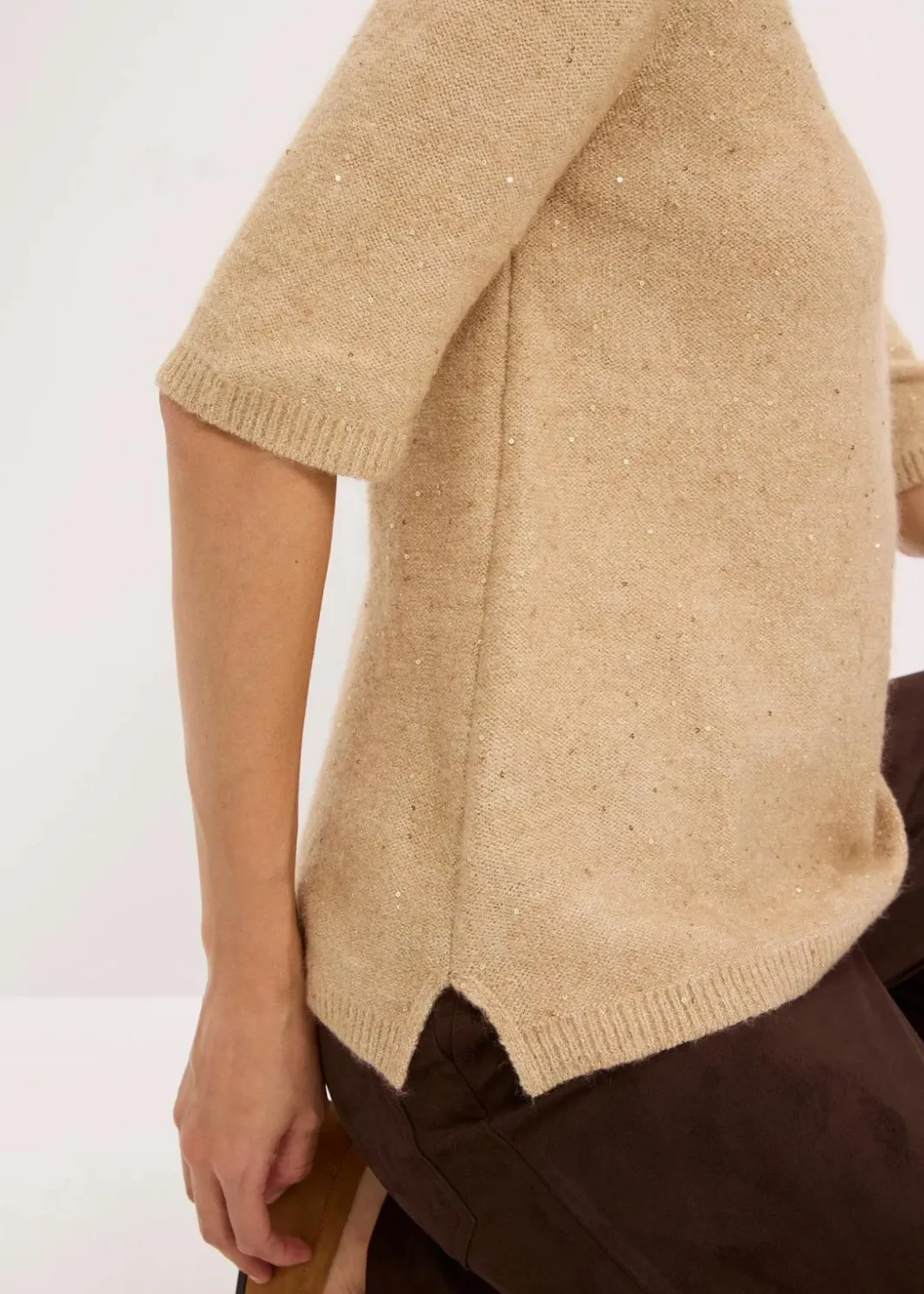 Hot Halbarmpullover mit Pailletten und Glanzgarn Damen Strickmode|Pullover & Strickjacken