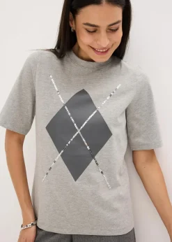 Sale Halbarmshirt mit Pailetten und Druck Damen Shirts & Tops