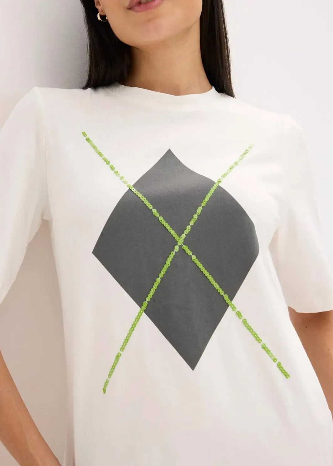 Online Halbarmshirt mit Pailetten und Druck Damen Shirts & Tops