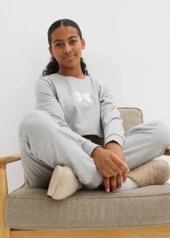 Kinder bonprix Mädchen·Nachtwäsche|Hausanzug mit weicher Baumwolle und einem Sweatshirt in kurzer Passform