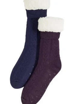 Outlet Haussocken mit Teddyfutter mit recyceltem Polyester (2er Pack) Damen Nachhaltigere Materialien|Socken & Strumpfhosen