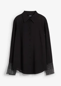 Damen bonprix Blusen & Tuniken|Bekleidung·Jacken & Mäntel|Hemdbluse mit Glitzersteinchen