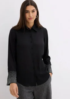 Damen bonprix Blusen & Tuniken|Bekleidung·Jacken & Mäntel|Hemdbluse mit Glitzersteinchen