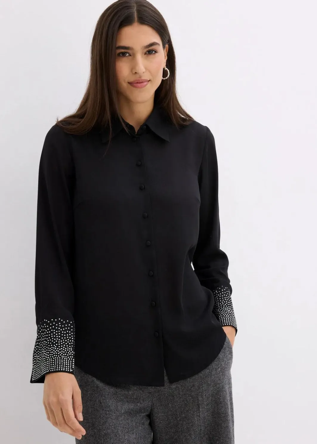 Damen bonprix Blusen & Tuniken|Bekleidung·Jacken & Mäntel|Hemdbluse mit Glitzersteinchen