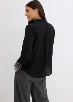 Damen bonprix Blusen & Tuniken|Bekleidung·Jacken & Mäntel|Hemdbluse mit Glitzersteinchen