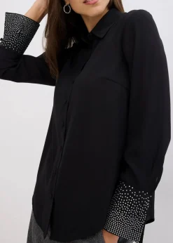 Damen bonprix Blusen & Tuniken|Bekleidung·Jacken & Mäntel|Hemdbluse mit Glitzersteinchen