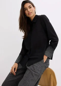 Damen bonprix Blusen & Tuniken|Bekleidung·Jacken & Mäntel|Hemdbluse mit Glitzersteinchen