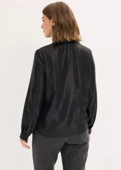 Online Hemdbluse aus glänzendem Satin Damen Bekleidung·Jacken & Mäntel|Blusen & Tuniken