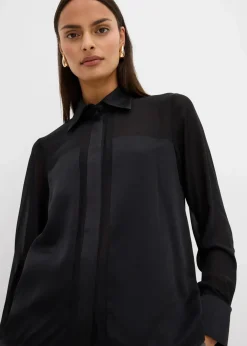 Clearance Hemdbluse mit Satineinsatz Damen Blusen & Tuniken|Bekleidung·Jacken & Mäntel