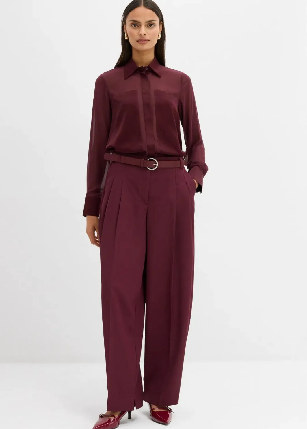 Damen bonprix Bekleidung·Jacken & Mäntel|Blusen & Tuniken|Hemdbluse mit Satineinsatz