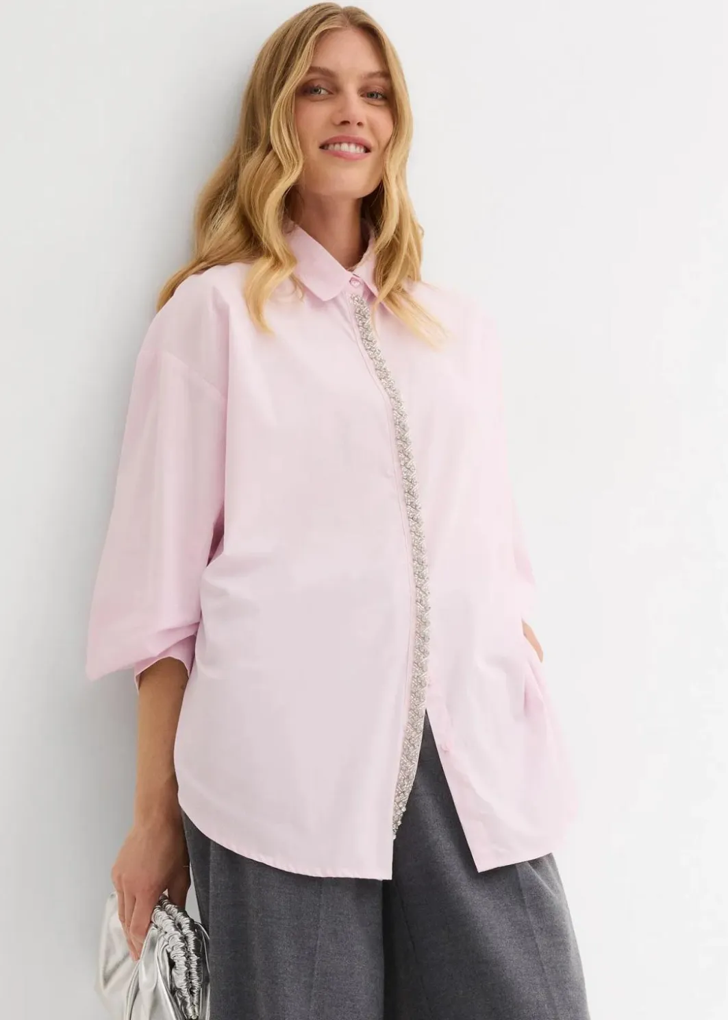 Online Hemdbluse mit Strass-Applikation Damen Blusen & Tuniken