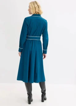 Damen bonprix Kleider|Bekleidung·Pullover & Strickjacken|Hemdblusenkleid aus Baumwoll-Popeline mit bügelfreier Ausrüstung