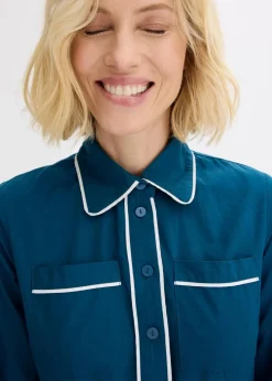 Damen bonprix Kleider|Bekleidung·Pullover & Strickjacken|Hemdblusenkleid aus Baumwoll-Popeline mit bügelfreier Ausrüstung