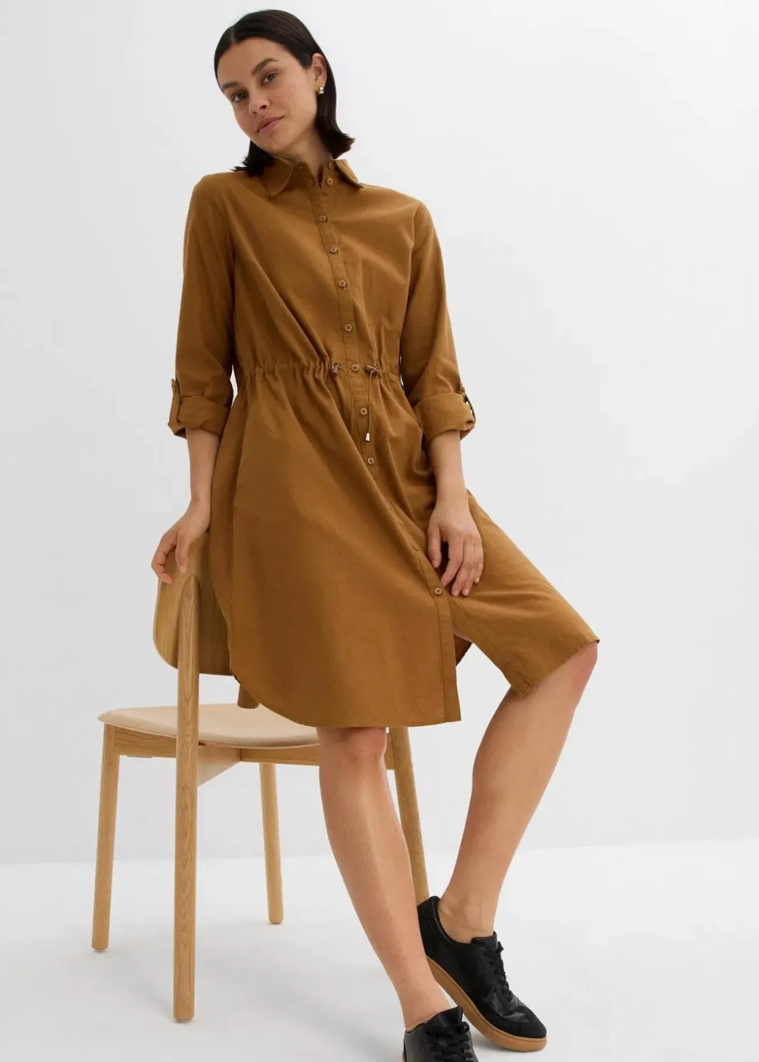 Sale Hemdblusenkleid aus Leinen-Baumwoll-Mix Damen Kleider|Bekleidung·Pullover & Strickjacken