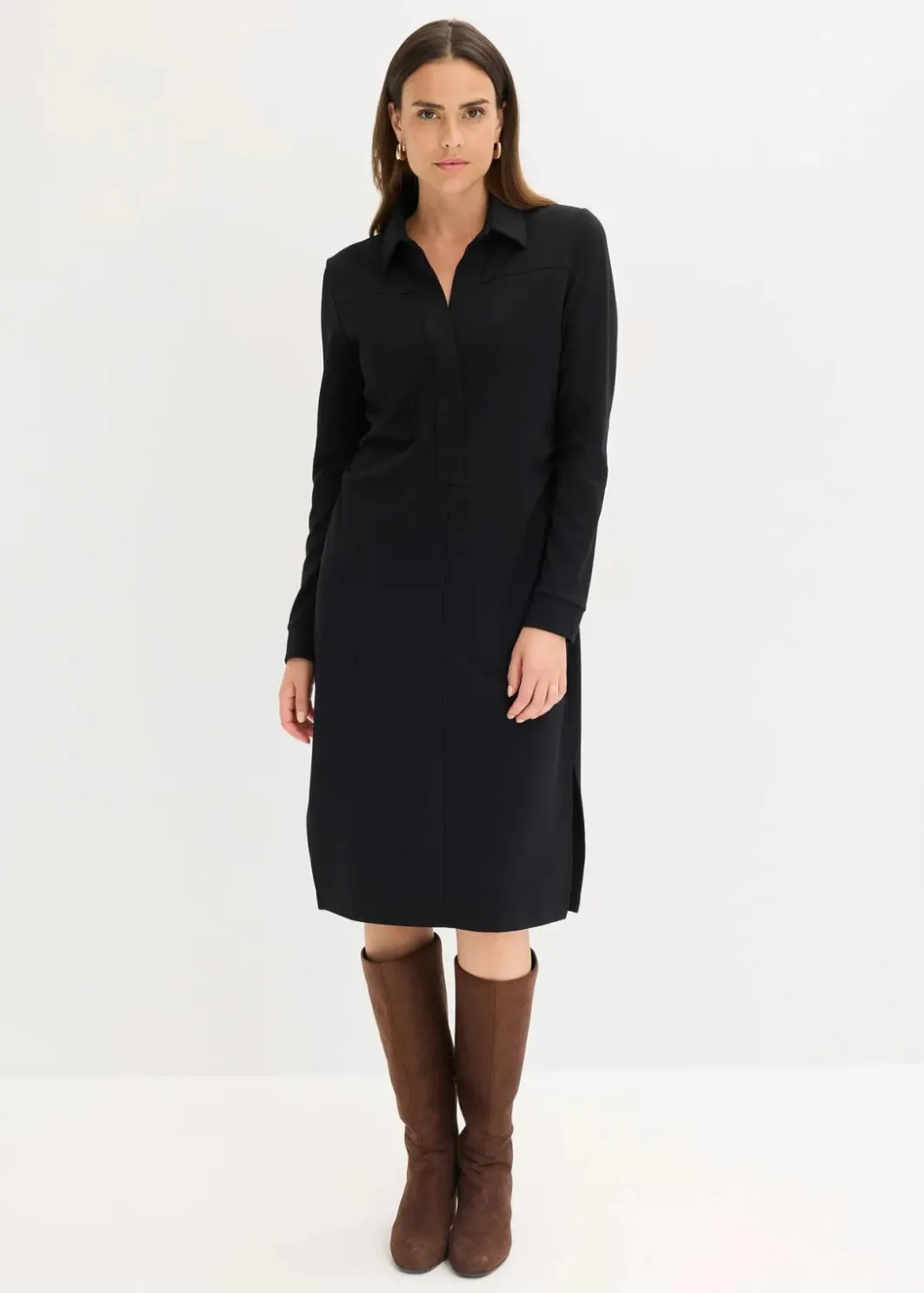 Hemdblusenkleid aus Punto di Roma Damen Kleider|Bekleidung·Pullover & Strickjacken