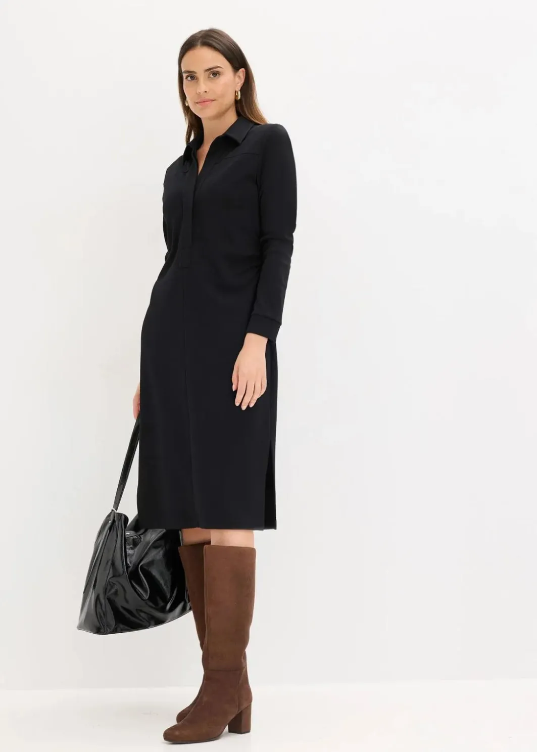 Hemdblusenkleid aus Punto di Roma Damen Kleider|Bekleidung·Pullover & Strickjacken