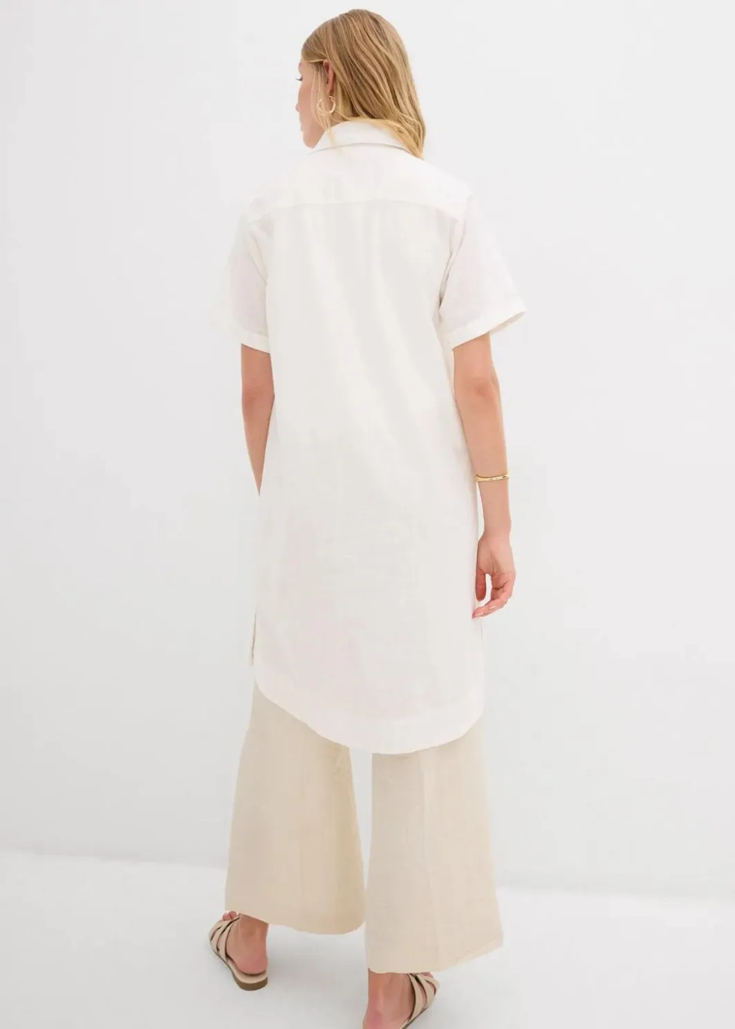 Damen bonprix Kleider|Bekleidung·Pullover & Strickjacken|Hemdblusenkleid aus reiner Baumwolle