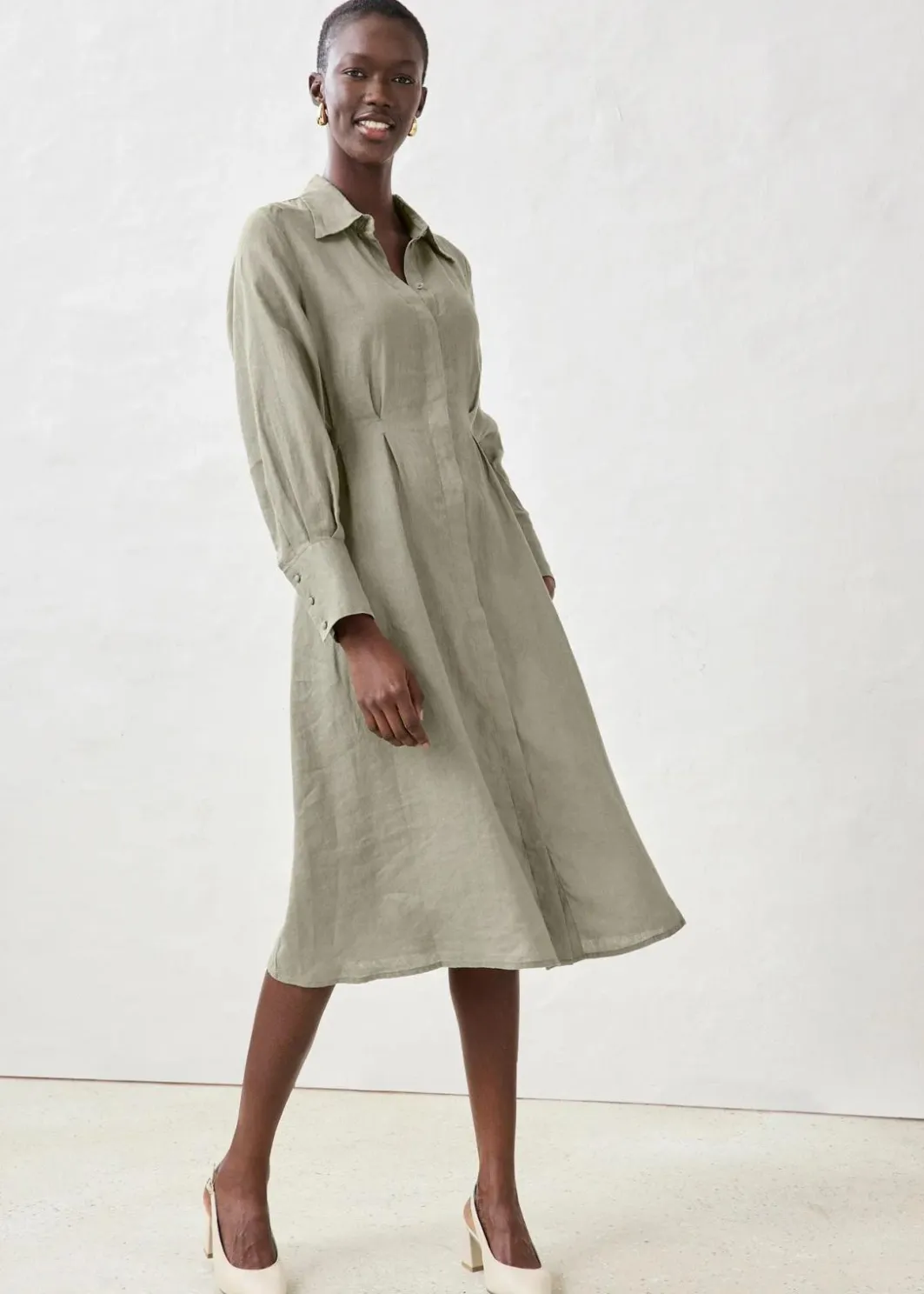 Damen bonprix Bekleidung·Pullover & Strickjacken|Kleider|Hemdblusenkleid aus reinem Leinen