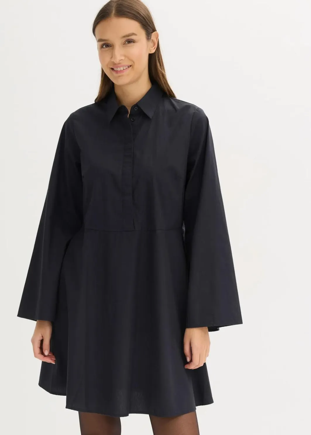 Damen bonprix Bekleidung·Pullover & Strickjacken|Nachhaltigere Materialien|Hemdblusenkleid aus reiner Baumwolle