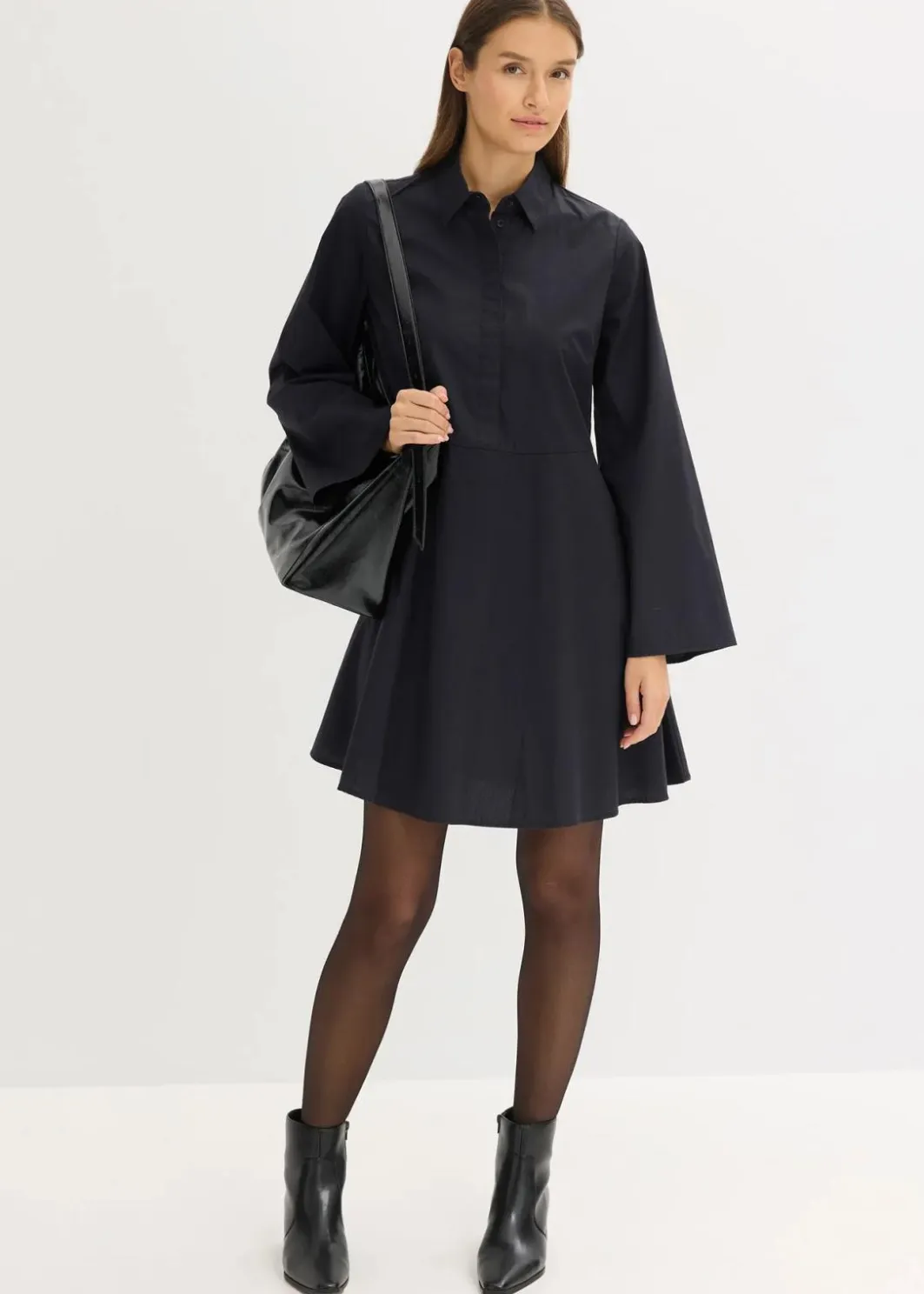 Damen bonprix Bekleidung·Pullover & Strickjacken|Nachhaltigere Materialien|Hemdblusenkleid aus reiner Baumwolle