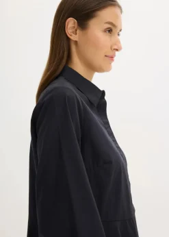 Damen bonprix Bekleidung·Pullover & Strickjacken|Nachhaltigere Materialien|Hemdblusenkleid aus reiner Baumwolle