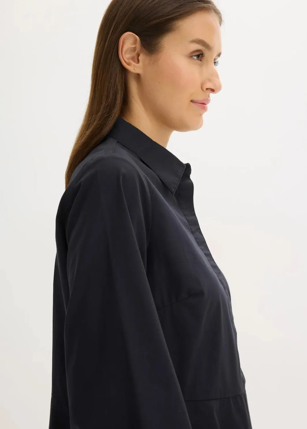 Damen bonprix Bekleidung·Pullover & Strickjacken|Nachhaltigere Materialien|Hemdblusenkleid aus reiner Baumwolle