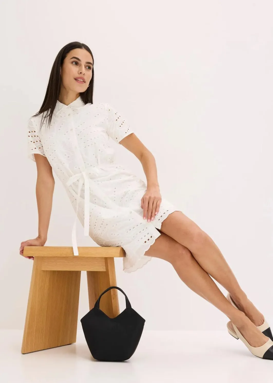 Damen bonprix Bekleidung·Pullover & Strickjacken|Kleider|Hemdblusenkleid aus reiner Baumwolle