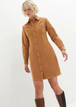 Damen bonprix Kleider|Bekleidung·Pullover & Strickjacken|Hemdblusenkleid Cord, Stretch