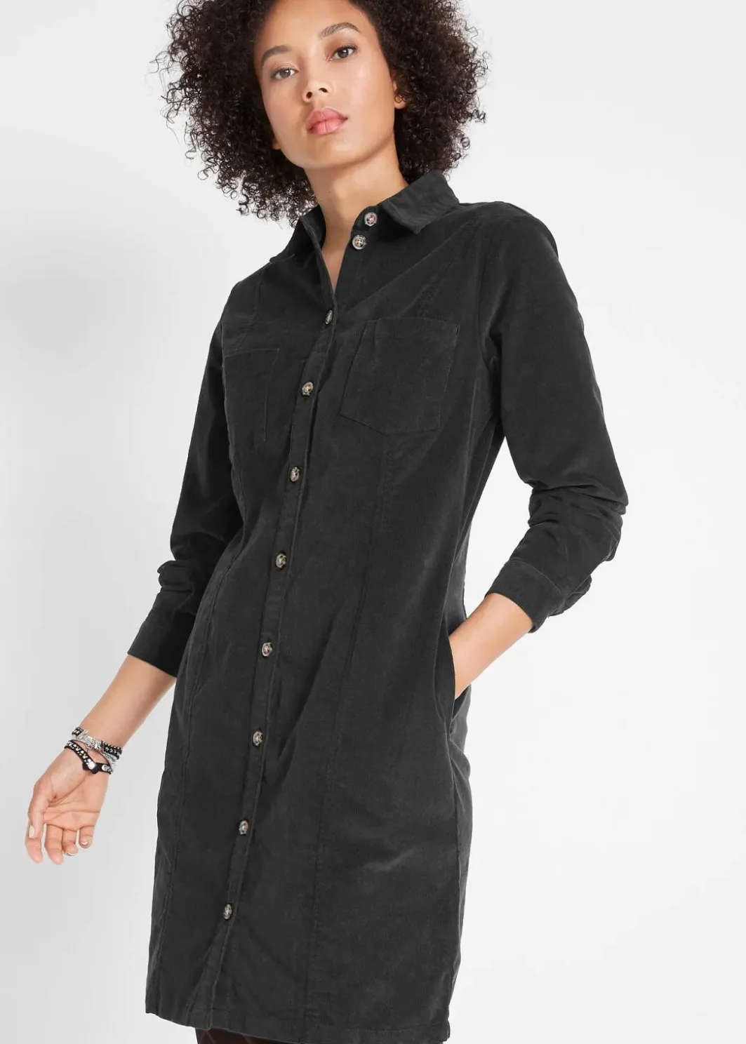 Outlet Hemdblusenkleid Cord, Stretch Damen Bekleidung·Pullover & Strickjacken|Kleider