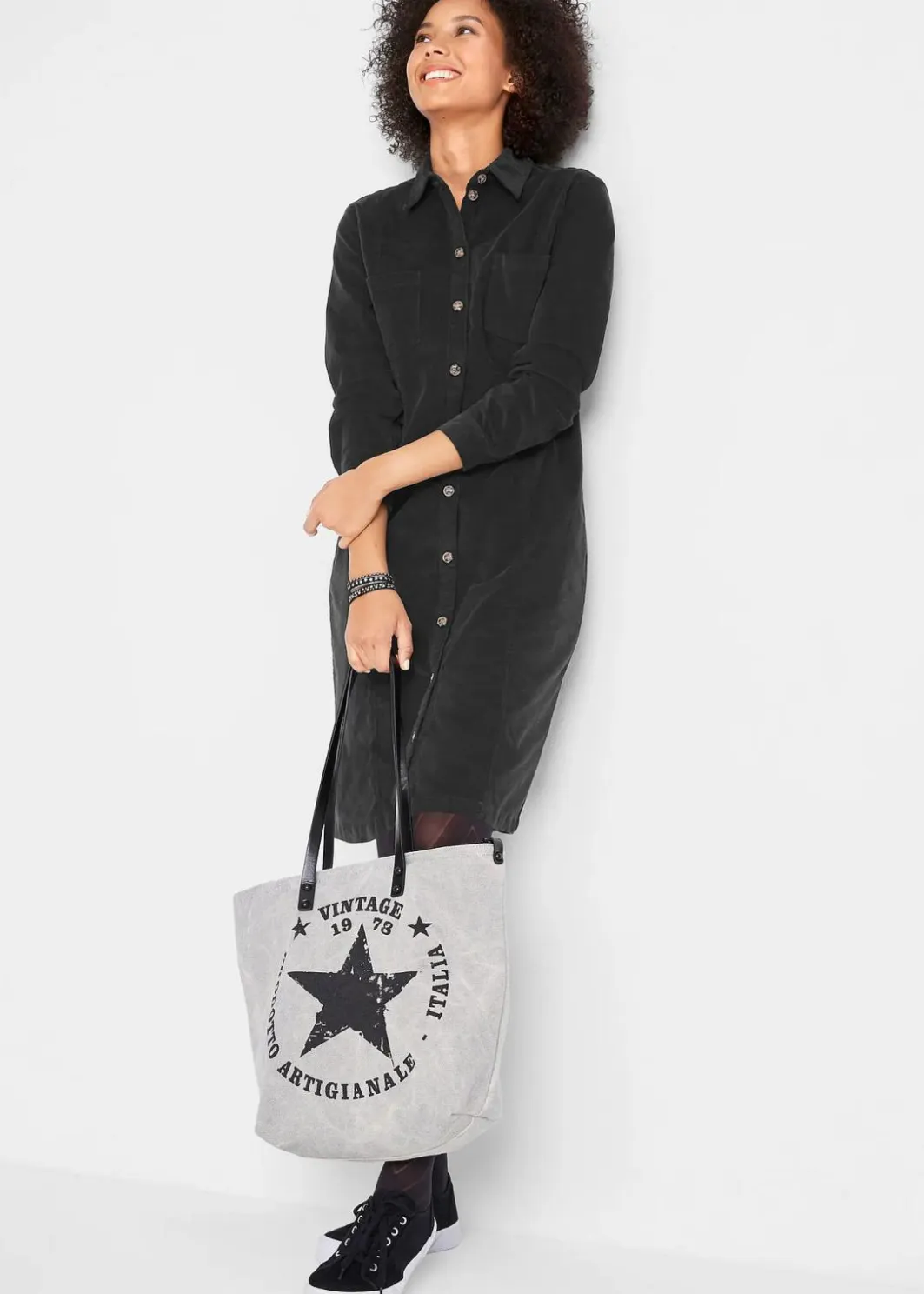 Outlet Hemdblusenkleid Cord, Stretch Damen Bekleidung·Pullover & Strickjacken|Kleider