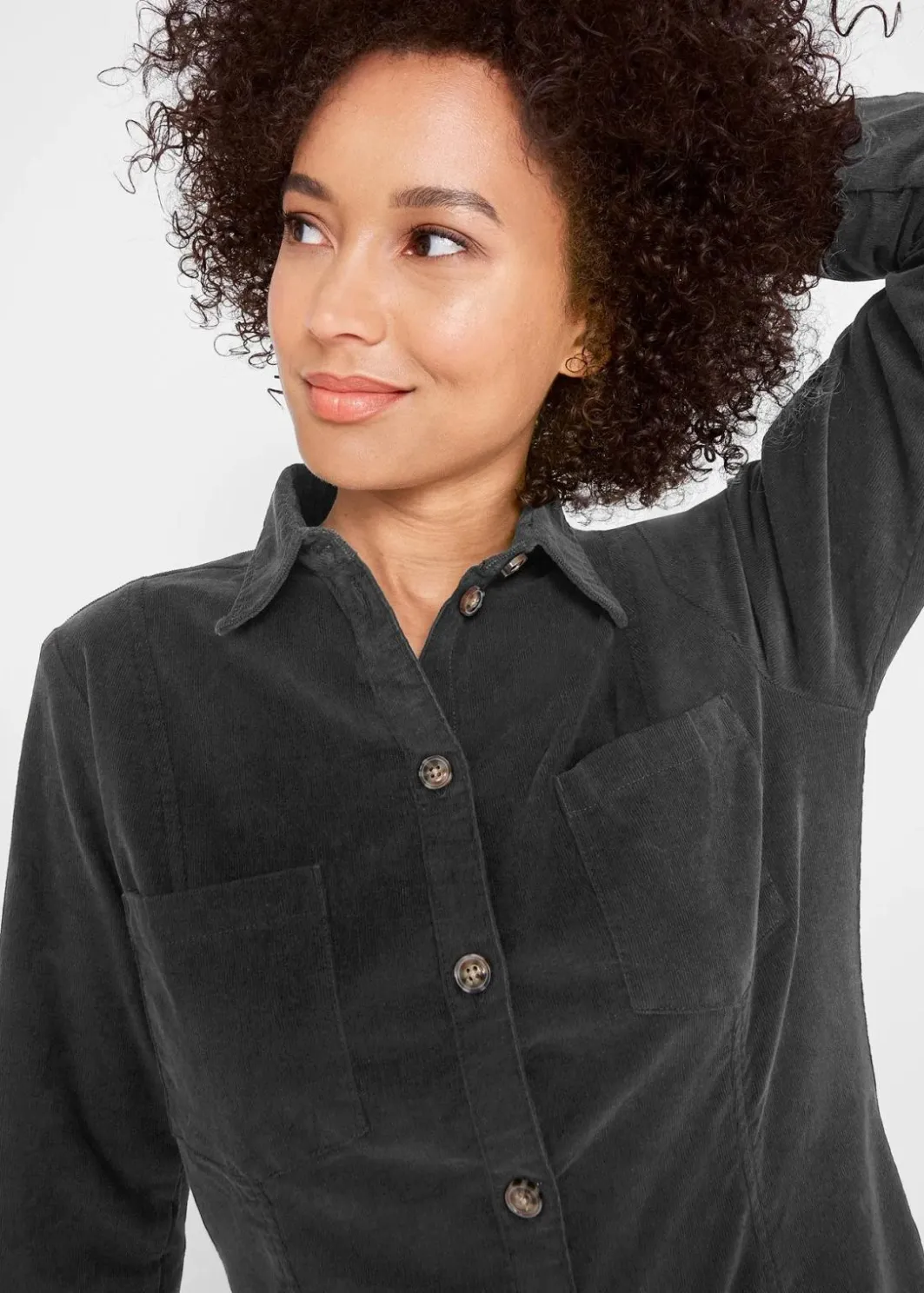 Outlet Hemdblusenkleid Cord, Stretch Damen Bekleidung·Pullover & Strickjacken|Kleider