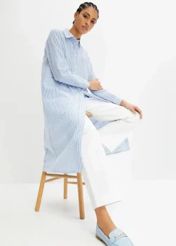Damen bonprix Kleider|Bekleidung·Pullover & Strickjacken|Hemdblusenkleid gestreift