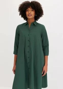 Damen bonprix Kleider|Bekleidung·Pullover & Strickjacken|Hemdblusenkleid mit Baumwolle