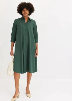 Damen bonprix Kleider|Bekleidung·Pullover & Strickjacken|Hemdblusenkleid mit Baumwolle