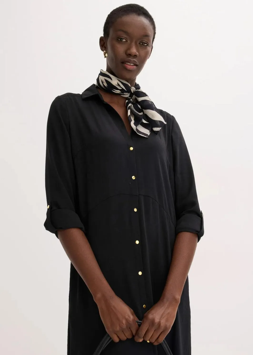 Damen bonprix Kleider|Bekleidung·Pullover & Strickjacken|Hemdblusenkleid mit Leiterspitze