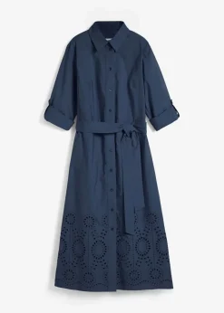 Online Hemdblusenkleid mit Lochstickerei Damen Kleider|Bekleidung·Pullover & Strickjacken