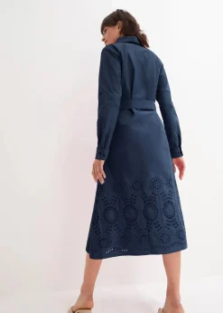 Online Hemdblusenkleid mit Lochstickerei Damen Kleider|Bekleidung·Pullover & Strickjacken