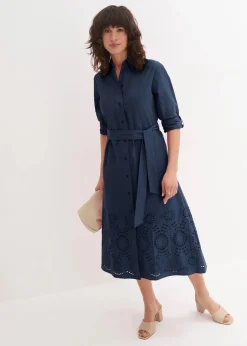 Online Hemdblusenkleid mit Lochstickerei Damen Kleider|Bekleidung·Pullover & Strickjacken