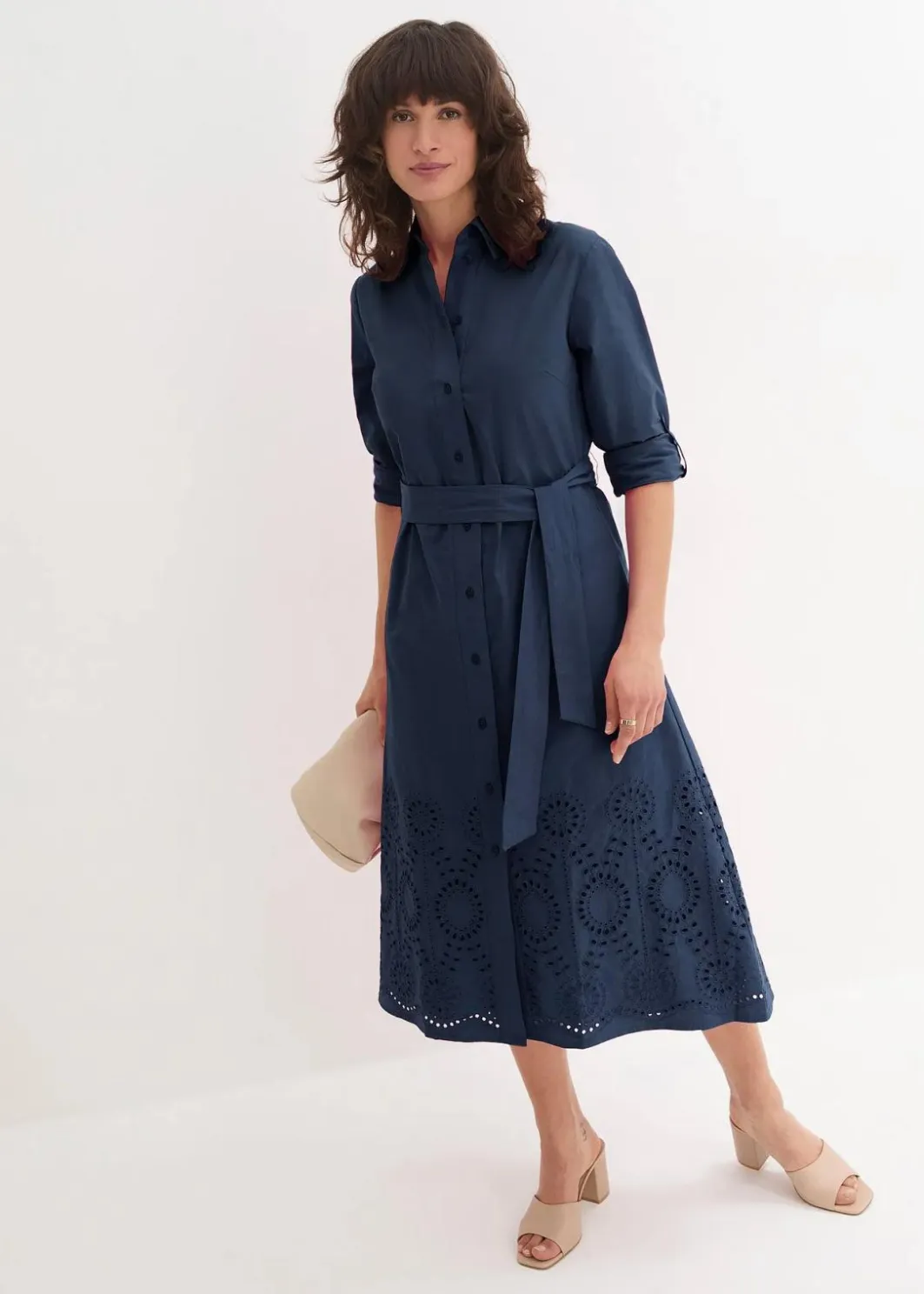 Online Hemdblusenkleid mit Lochstickerei Damen Kleider|Bekleidung·Pullover & Strickjacken
