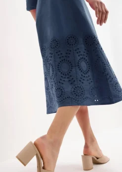 Online Hemdblusenkleid mit Lochstickerei Damen Kleider|Bekleidung·Pullover & Strickjacken